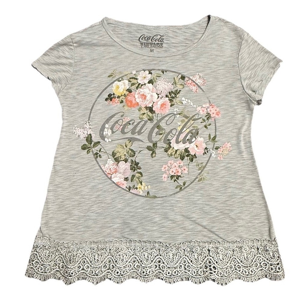 Coca Cola Vintage Line T-Shirt Floral Graphic Short Sleeve Women's Medium